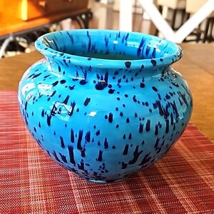 Ceramic pottery planter blue